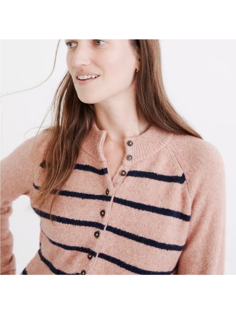 Madewell Pink and Navy Striped Crewneck Sweater - Picture 2 of 11